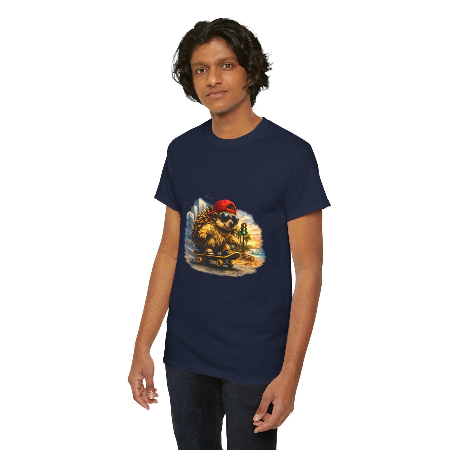 Surf Side Hedgehog Skateboarding Shirt | Beach Style Tee | Vintage Beach Graphic | Coastal Skater Animal T-shirt | Cute Animal Skate Tshirt | Boardin' Hedgehog Collection