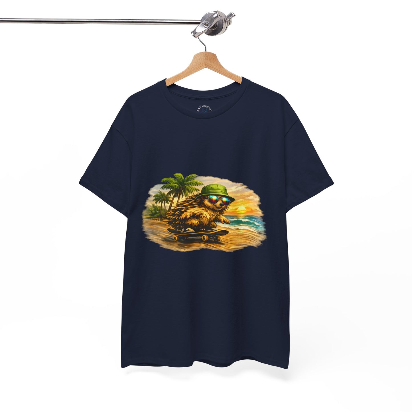 Sunset Beach Hedgehog Skateboarding Shirt | Tropical Style Tee | Vintage Beach Graphic | Skater Animal T-shirt | Cute Summer Skate Tshirt | Island Vibes Outfit | Boardin' Hedgehog Collection