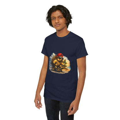Surf Side Hedgehog Skateboarding Shirt | Beach Style Tee | Vintage Beach Graphic | Coastal Skater Animal T-shirt | Cute Animal Skate Tshirt | Boardin' Hedgehog Collection