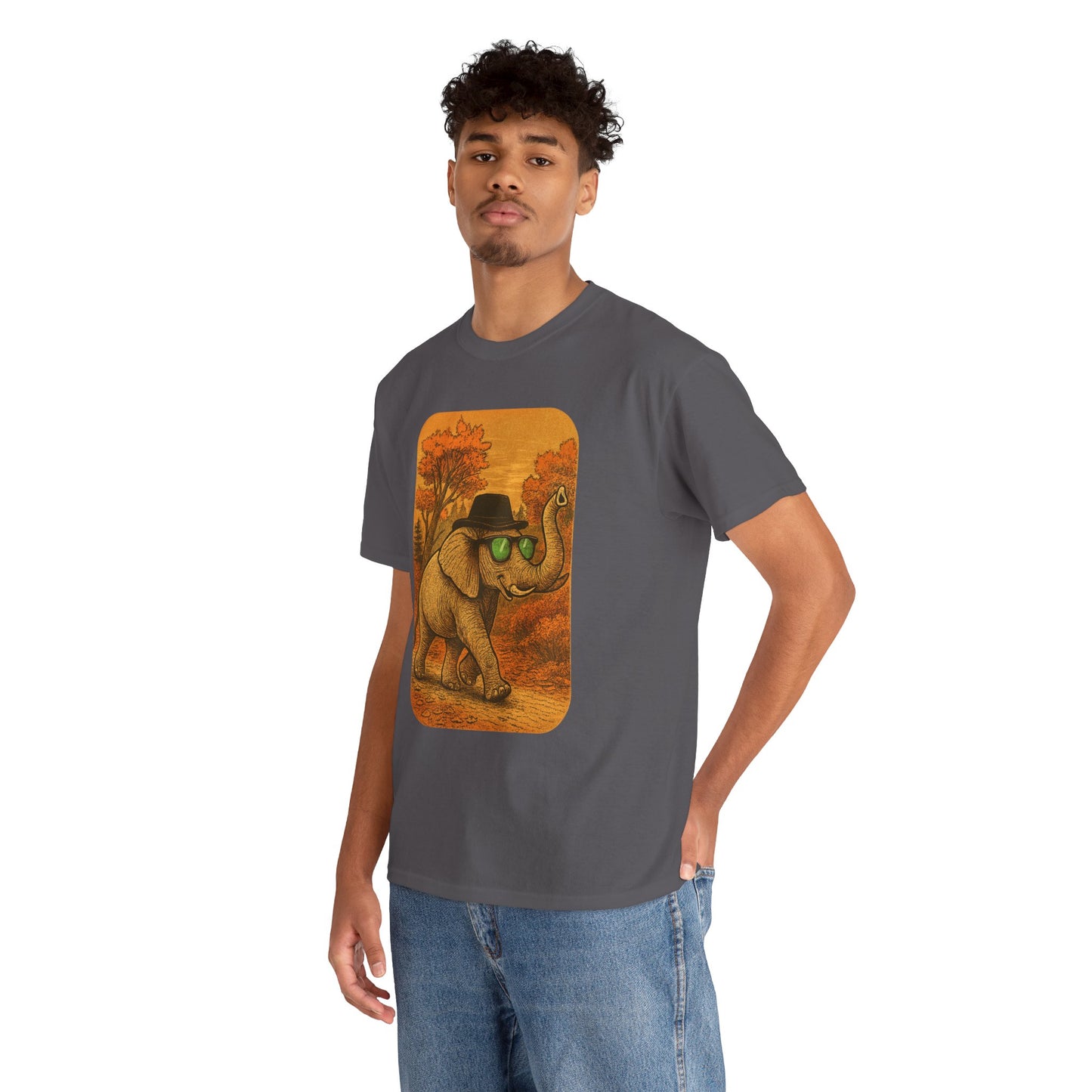 Elephant Autumn Stroll Tee | Vintage Fall Animal Shirt | Retro Nature Elephant Graphic T-Shirt | Cozy Fall Aesthetic TShirt | Unisex Casual Shirt