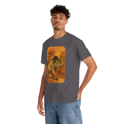 Elephant Autumn Stroll Tee | Vintage Fall Animal Shirt | Retro Nature Elephant Graphic T-Shirt | Cozy Fall Aesthetic TShirt | Unisex Casual Shirt