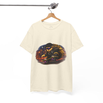 City Nightlife Hedgehog Skateboarding Shirt | Street Style Tee | Vintage City Lights Graphic | Downtown Streetwear | Skater Animal T-shirt | Cute Animal Skate Tshirt | Boardin' Hedgehog Collection