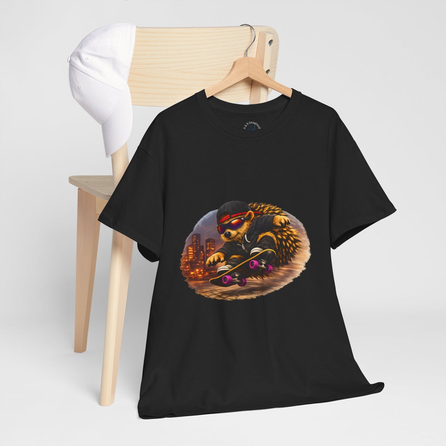 City Hedgehog Skateboarding Shirt | Street Style Tee | Vintage City Graphic | Skater Animal T-shirt | Cute Animal Skate Tshirt | Boardin' Hedgehog Collection