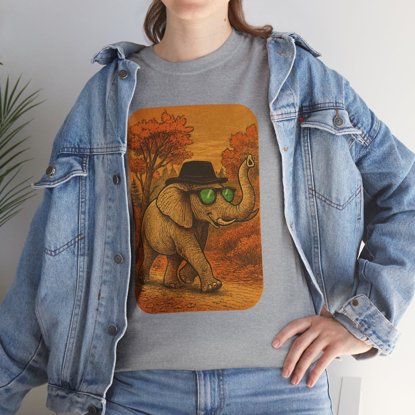 Elephant Autumn Stroll Tee | Vintage Fall Animal Shirt | Retro Nature Elephant Graphic T-Shirt | Cozy Fall Aesthetic TShirt | Unisex Casual Shirt