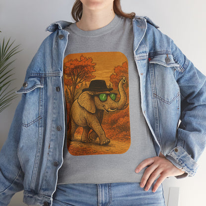 Elephant Autumn Stroll Tee | Vintage Fall Animal Shirt | Retro Nature Elephant Graphic T-Shirt | Cozy Fall Aesthetic TShirt | Unisex Casual Shirt
