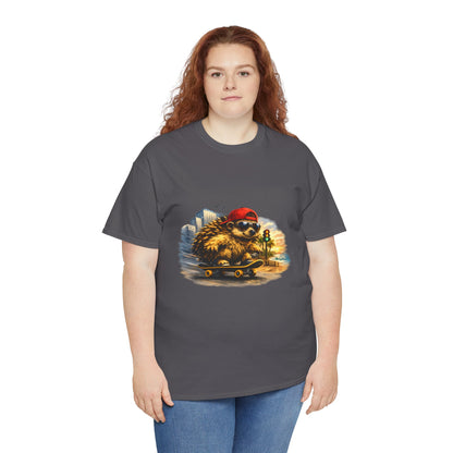 Surf Side Hedgehog Skateboarding Shirt | Beach Style Tee | Vintage Beach Graphic | Coastal Skater Animal T-shirt | Cute Animal Skate Tshirt | Boardin' Hedgehog Collection