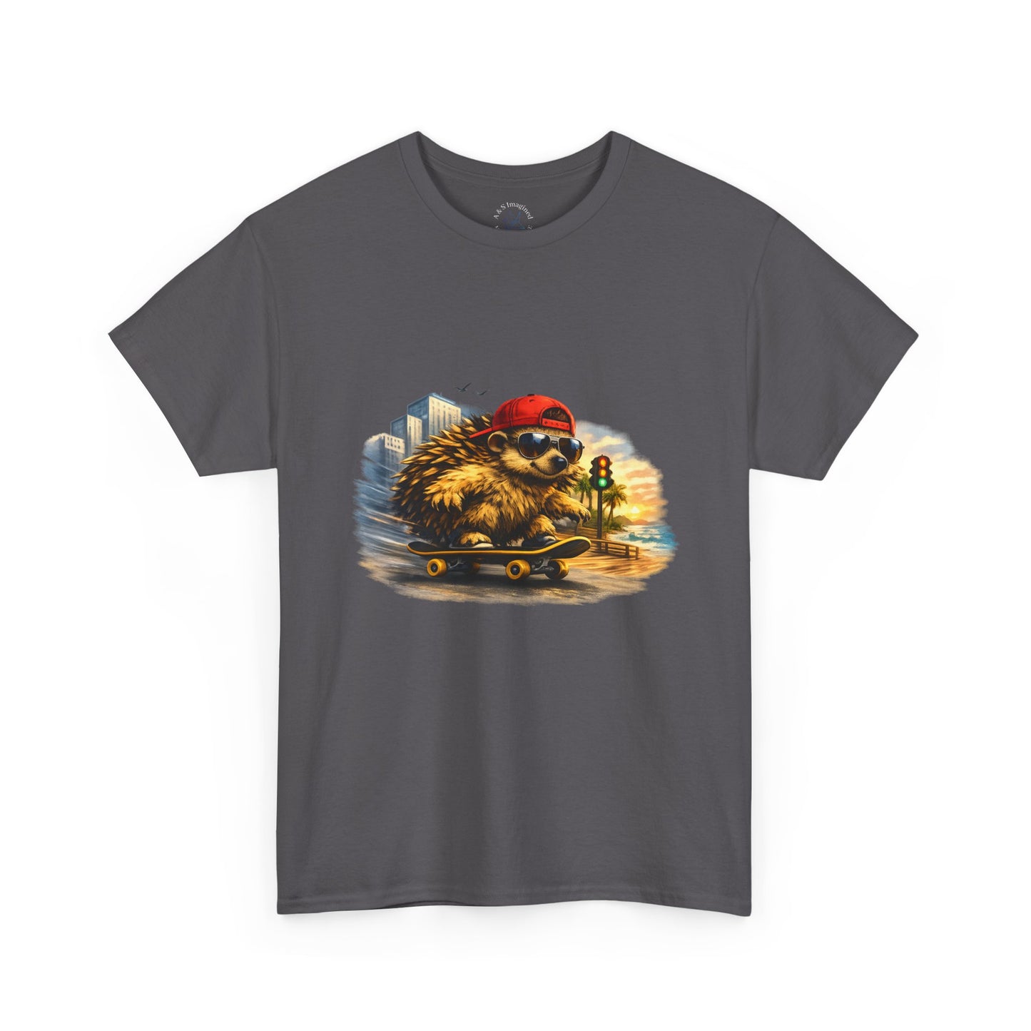 Surf Side Hedgehog Skateboarding Shirt | Beach Style Tee | Vintage Beach Graphic | Coastal Skater Animal T-shirt | Cute Animal Skate Tshirt | Boardin' Hedgehog Collection