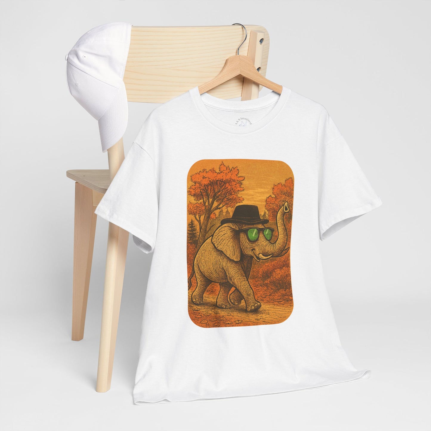 Elephant Autumn Stroll Tee | Vintage Fall Animal Shirt | Retro Nature Elephant Graphic T-Shirt | Cozy Fall Aesthetic TShirt | Unisex Casual Shirt