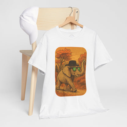 Elephant Autumn Stroll Tee | Vintage Fall Animal Shirt | Retro Nature Elephant Graphic T-Shirt | Cozy Fall Aesthetic TShirt | Unisex Casual Shirt
