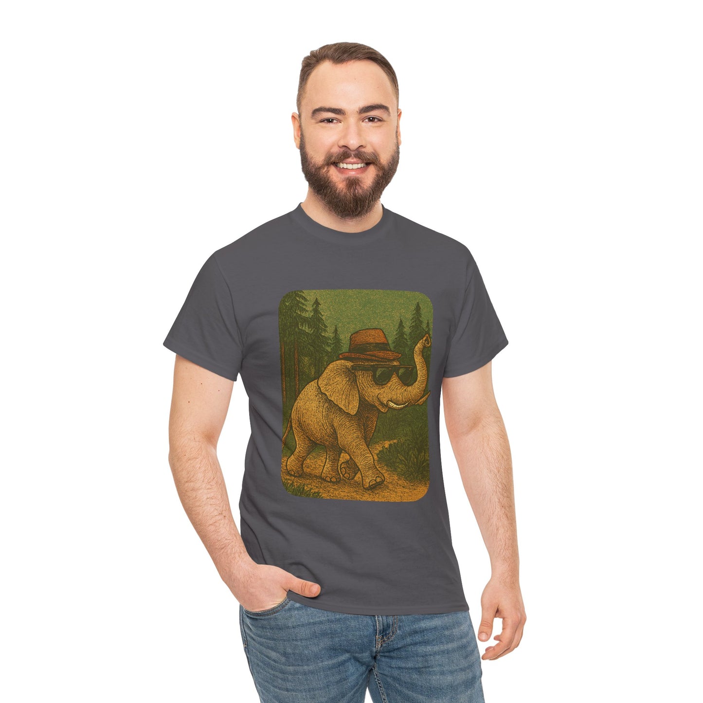 Elephant Forest Wander Tee | Vintage Woodland Animal Shirt | Retro Nature Elephant Graphic T-Shirt | Earthy Aesthetic TShirt | Unisex Casual Camping Shirt