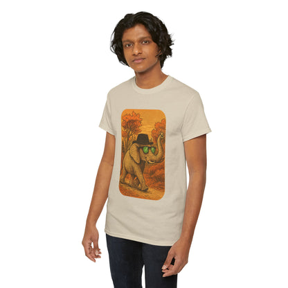 Elephant Autumn Stroll Tee | Vintage Fall Animal Shirt | Retro Nature Elephant Graphic T-Shirt | Cozy Fall Aesthetic TShirt | Unisex Casual Shirt