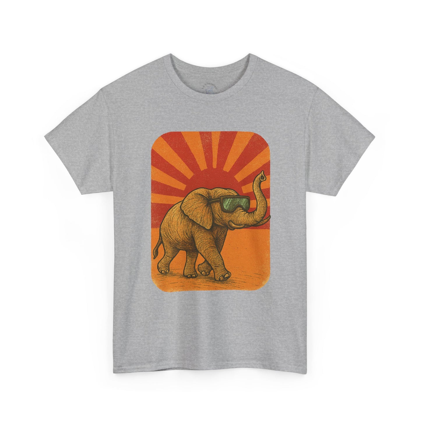 Elephant Sunset Rays Tee | Vintage Retro Animal Shirt | Summer Vibes Graphic T-Shirt | Warm Sunburst Elephant TShirt | Unisex Nature Shirt