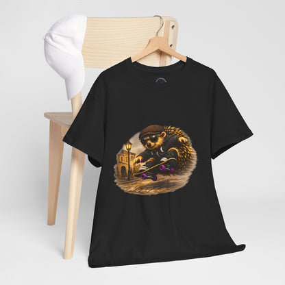 Town Hedgehog Skateboarding Shirt | Street Style Tee | Vintage Town Graphic | Skater Animal T-shirt | Cute Animal Skate Tshirt | Boardin' Hedgehog Collection