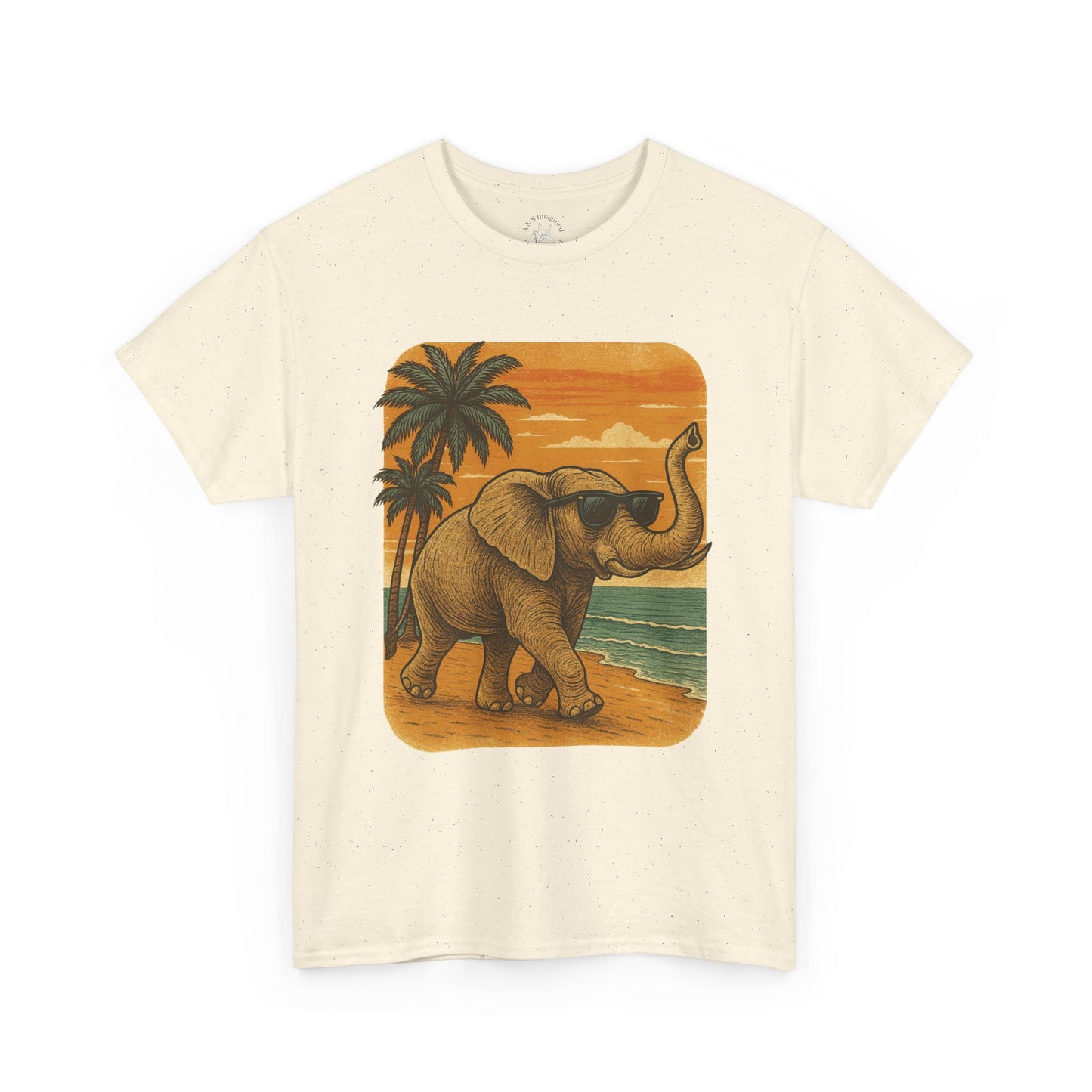 Elephant on a Tropical Beach | Vintage Sunset Animal Shirt | Summer Nature Graphic Tee | Retro Coastal Elephant T-Shirt | Unisex Beach Vacation TShirt