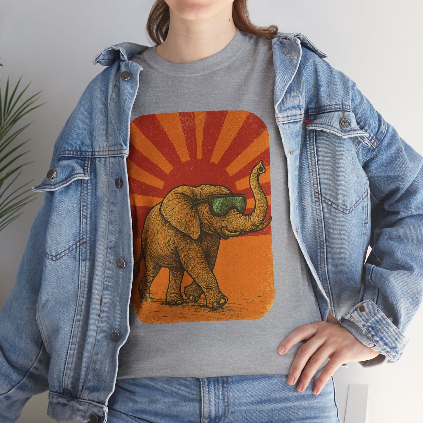 Elephant Sunset Rays Tee | Vintage Retro Animal Shirt | Summer Vibes Graphic T-Shirt | Warm Sunburst Elephant TShirt | Unisex Nature Shirt