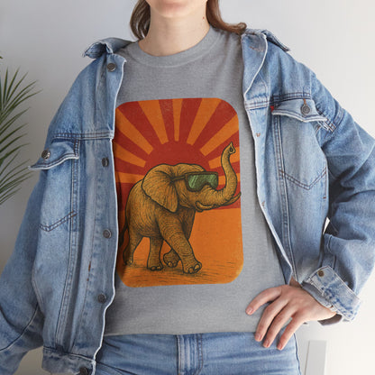 Elephant Sunset Rays Tee | Vintage Retro Animal Shirt | Summer Vibes Graphic T-Shirt | Warm Sunburst Elephant TShirt | Unisex Nature Shirt