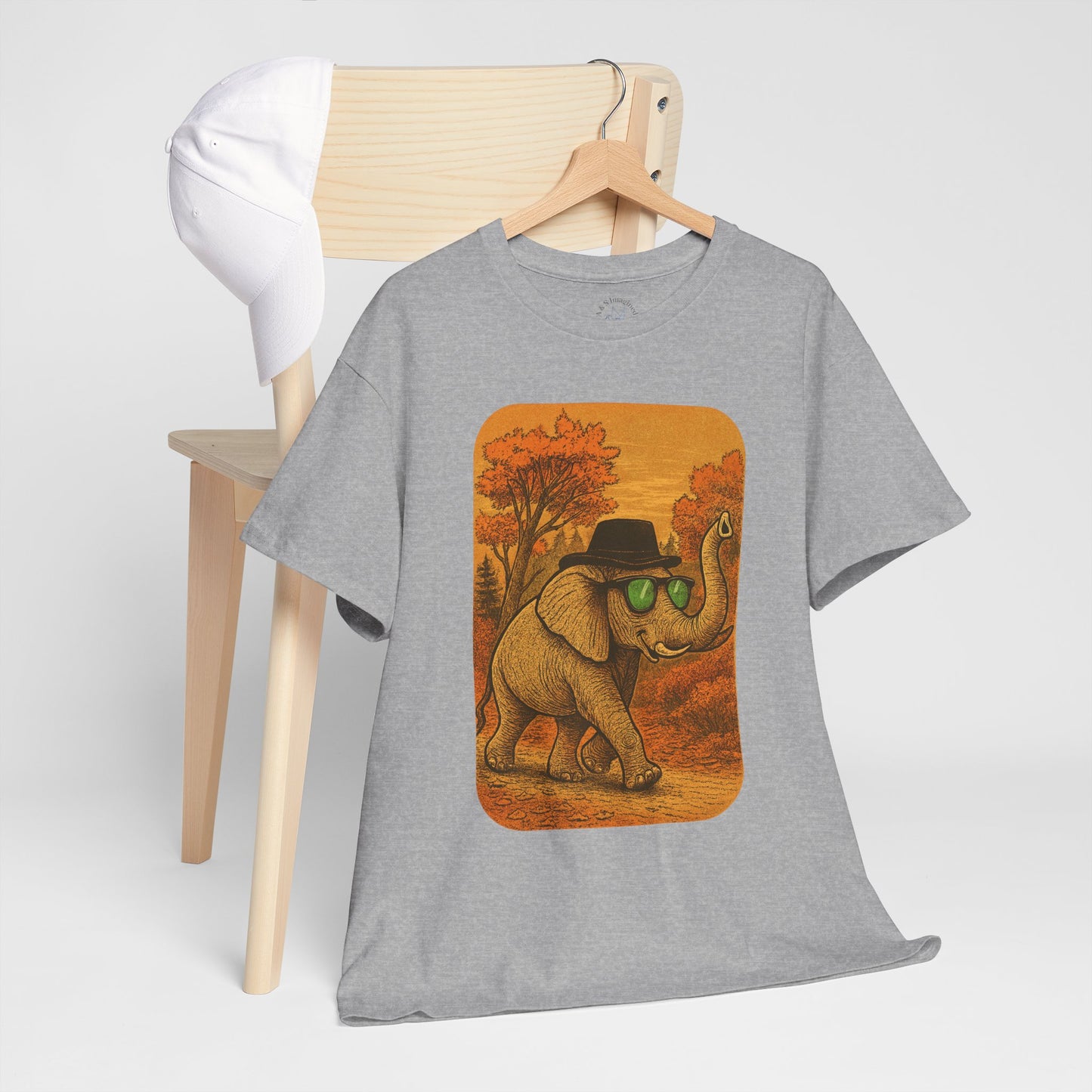 Elephant Autumn Stroll Tee | Vintage Fall Animal Shirt | Retro Nature Elephant Graphic T-Shirt | Cozy Fall Aesthetic TShirt | Unisex Casual Shirt