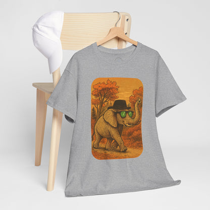Elephant Autumn Stroll Tee | Vintage Fall Animal Shirt | Retro Nature Elephant Graphic T-Shirt | Cozy Fall Aesthetic TShirt | Unisex Casual Shirt