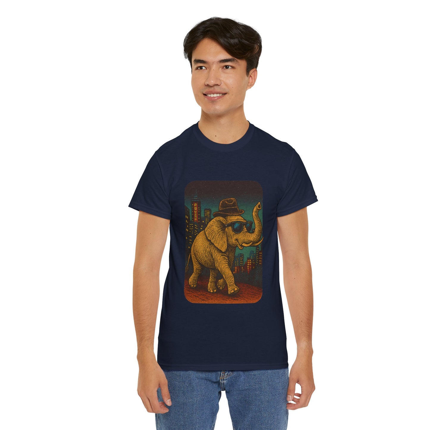 Elephant Downtown Night Tee | Vintage City Animal Shirt | Retro Urban Elephant Graphic T-Shirt | Nightlife Vibes TShirt | Unisex Street Style Shirt