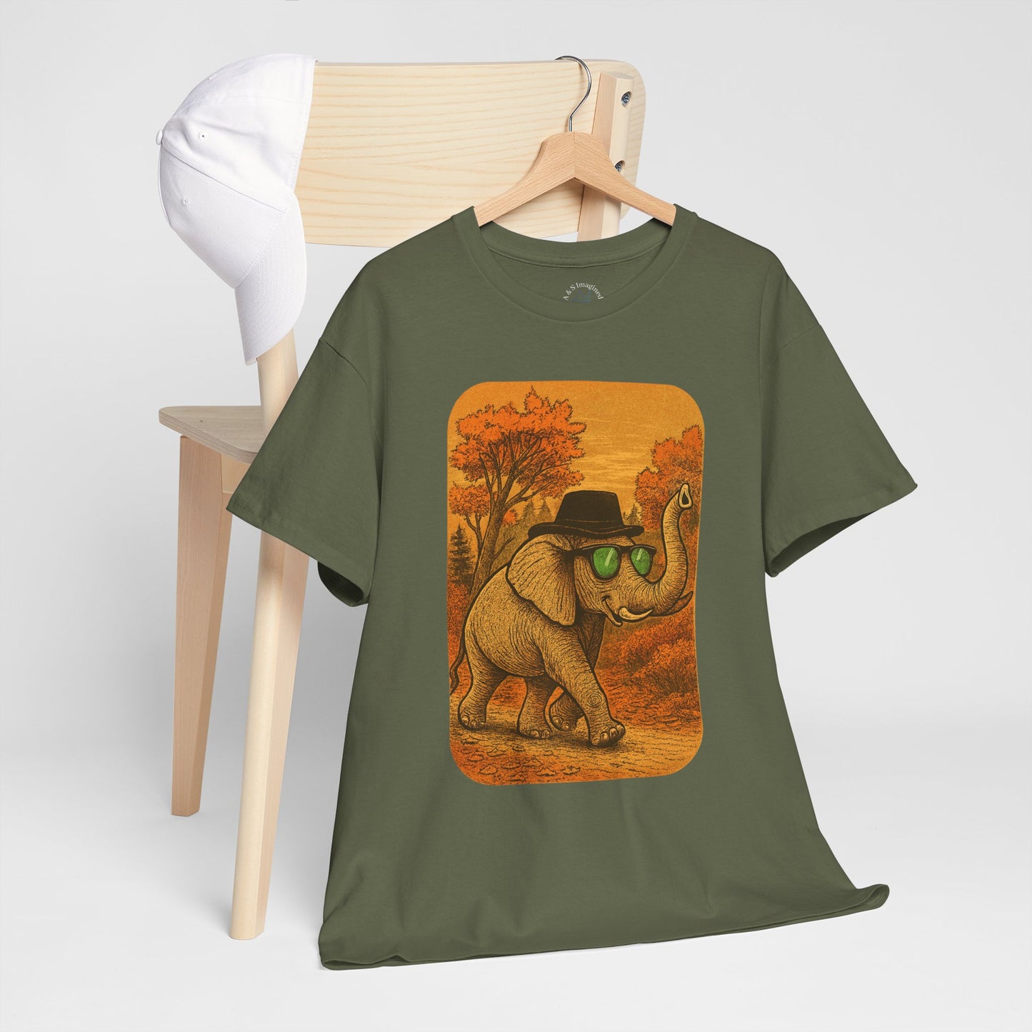 Elephant Autumn Stroll Tee | Vintage Fall Animal Shirt | Retro Nature Elephant Graphic T-Shirt | Cozy Fall Aesthetic TShirt | Unisex Casual Shirt