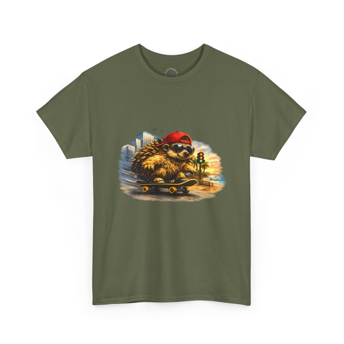 Surf Side Hedgehog Skateboarding Shirt | Beach Style Tee | Vintage Beach Graphic | Coastal Skater Animal T-shirt | Cute Animal Skate Tshirt | Boardin' Hedgehog Collection