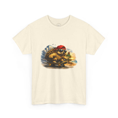Surf Side Hedgehog Skateboarding Shirt | Beach Style Tee | Vintage Beach Graphic | Coastal Skater Animal T-shirt | Cute Animal Skate Tshirt | Boardin' Hedgehog Collection