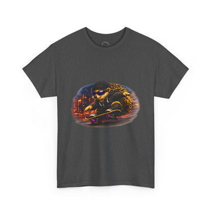 City Nightlife Hedgehog Skateboarding Shirt | Street Style Tee | Vintage City Lights Graphic | Downtown Streetwear | Skater Animal T-shirt | Cute Animal Skate Tshirt | Boardin' Hedgehog Collection