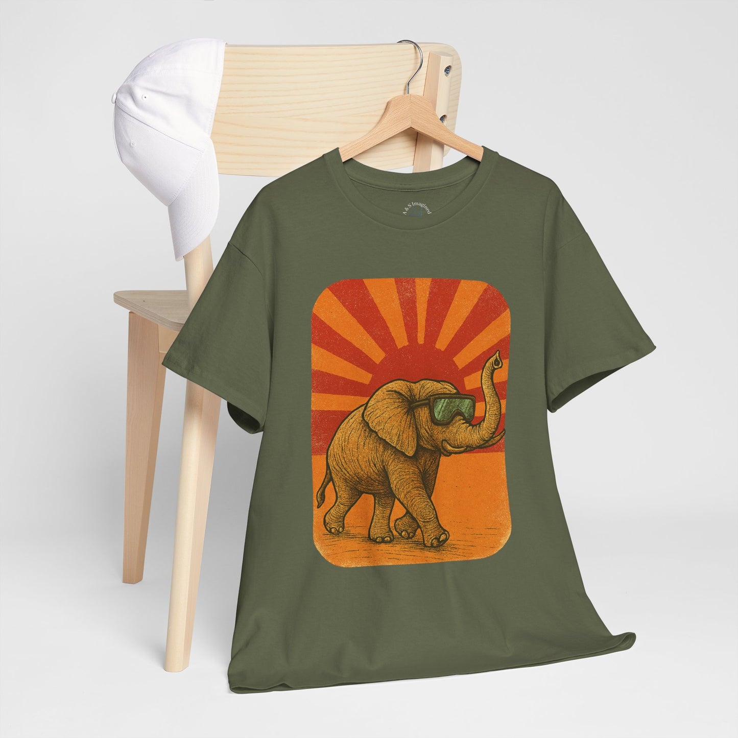 Elephant Sunset Rays Tee | Vintage Retro Animal Shirt | Summer Vibes Graphic T-Shirt | Warm Sunburst Elephant TShirt | Unisex Nature Shirt