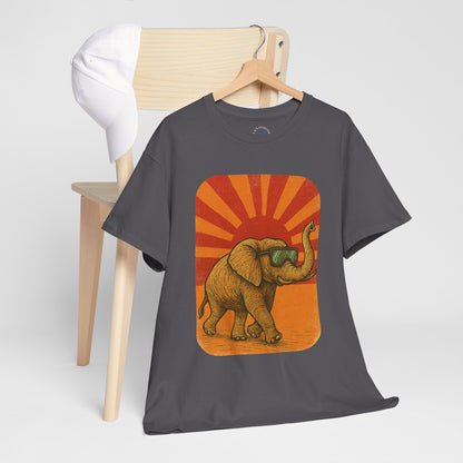 Elephant Sunset Rays Tee | Vintage Retro Animal Shirt | Summer Vibes Graphic T-Shirt | Warm Sunburst Elephant TShirt | Unisex Nature Shirt
