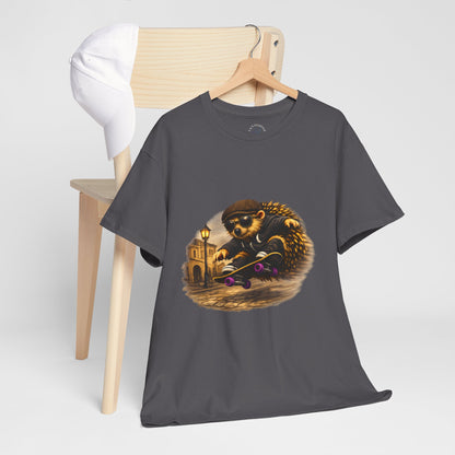 Town Hedgehog Skateboarding Shirt | Street Style Tee | Vintage Town Graphic | Skater Animal T-shirt | Cute Animal Skate Tshirt | Boardin' Hedgehog Collection