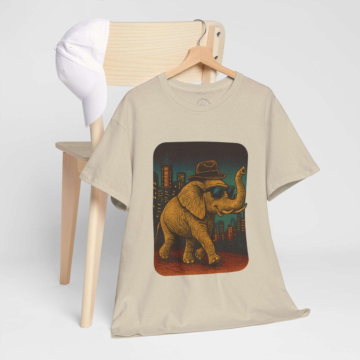Elephant Downtown Night Tee | Vintage City Animal Shirt | Retro Urban Elephant Graphic T-Shirt | Nightlife Vibes TShirt | Unisex Street Style Shirt