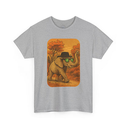 Elephant Autumn Stroll Tee | Vintage Fall Animal Shirt | Retro Nature Elephant Graphic T-Shirt | Cozy Fall Aesthetic TShirt | Unisex Casual Shirt