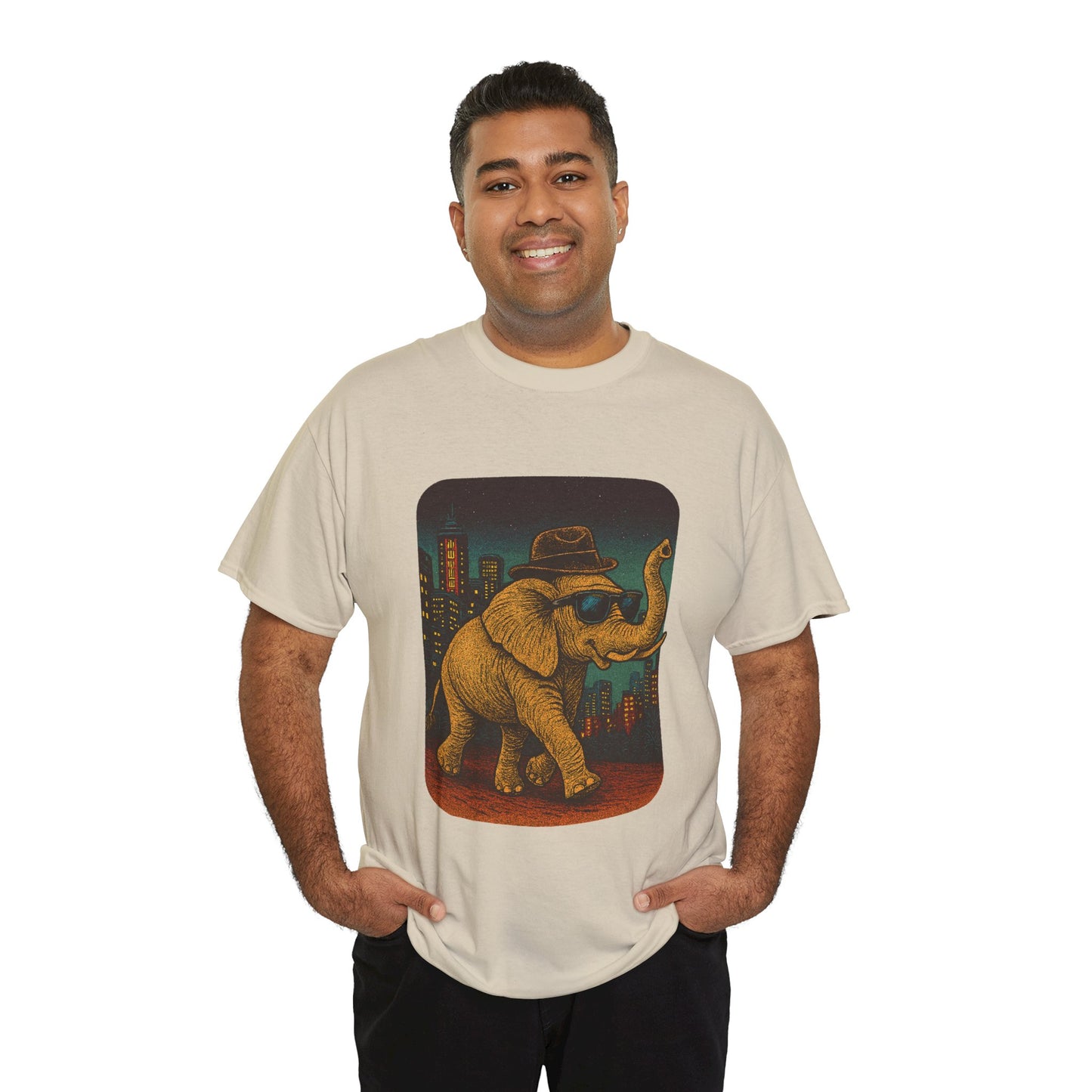 Elephant Downtown Night Tee | Vintage City Animal Shirt | Retro Urban Elephant Graphic T-Shirt | Nightlife Vibes TShirt | Unisex Street Style Shirt