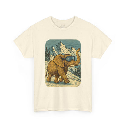 Elephant in Snowy Mountains Tee | Vintage Winter Animal Shirt | Cozy Nature Graphic T-Shirt | Retro Wildlife Illustration | Unisex Elephant Tee