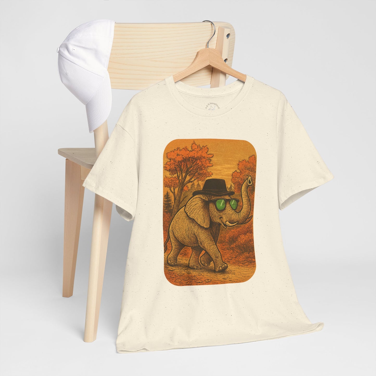 Elephant Autumn Stroll Tee | Vintage Fall Animal Shirt | Retro Nature Elephant Graphic T-Shirt | Cozy Fall Aesthetic TShirt | Unisex Casual Shirt