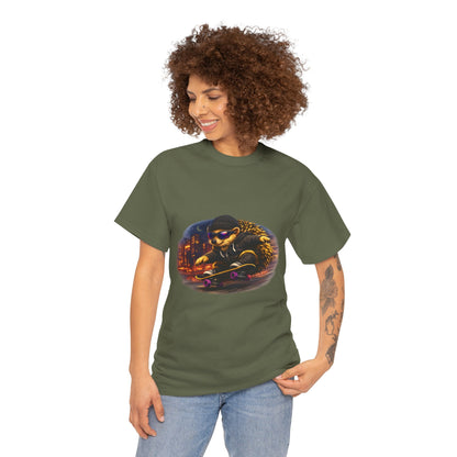 City Nightlife Hedgehog Skateboarding Shirt | Street Style Tee | Vintage City Lights Graphic | Downtown Streetwear | Skater Animal T-shirt | Cute Animal Skate Tshirt | Boardin' Hedgehog Collection