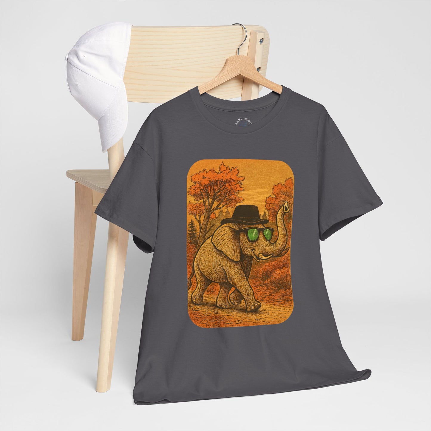 Elephant Autumn Stroll Tee | Vintage Fall Animal Shirt | Retro Nature Elephant Graphic T-Shirt | Cozy Fall Aesthetic TShirt | Unisex Casual Shirt