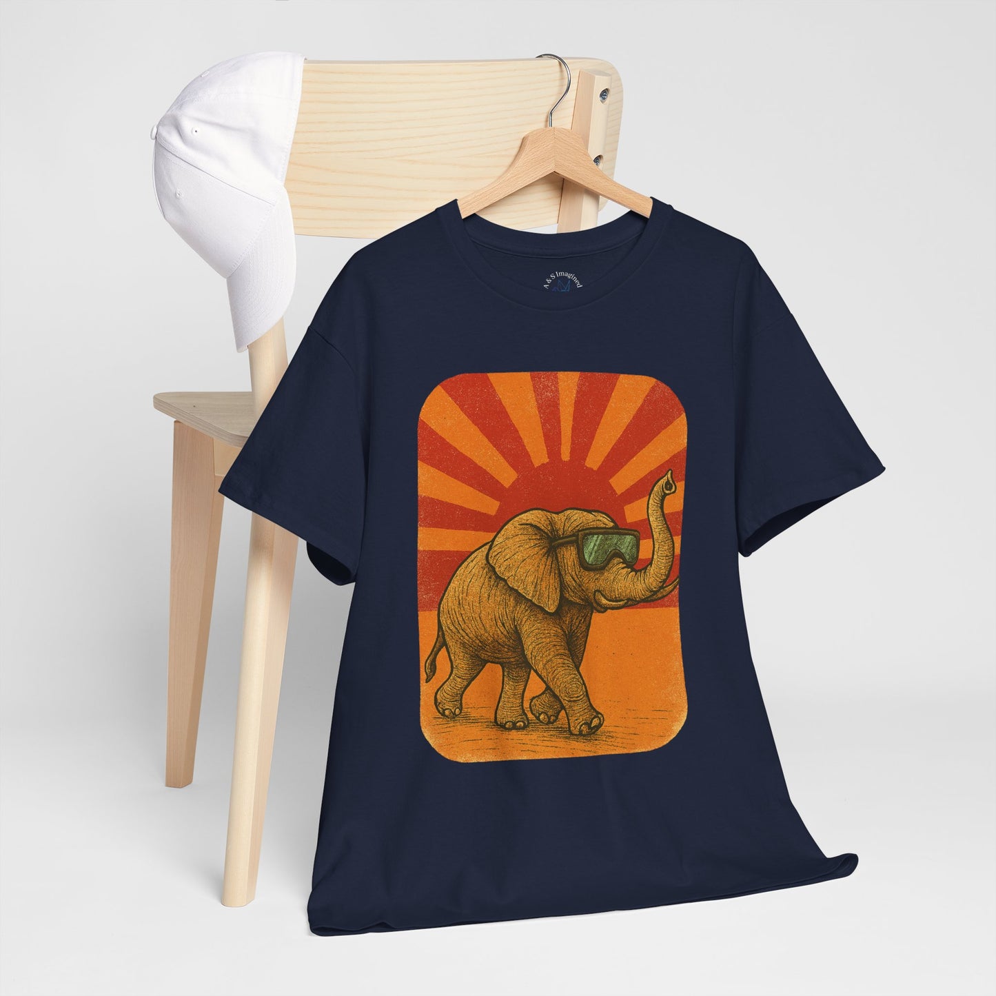 Elephant Sunset Rays Tee | Vintage Retro Animal Shirt | Summer Vibes Graphic T-Shirt | Warm Sunburst Elephant TShirt | Unisex Nature Shirt