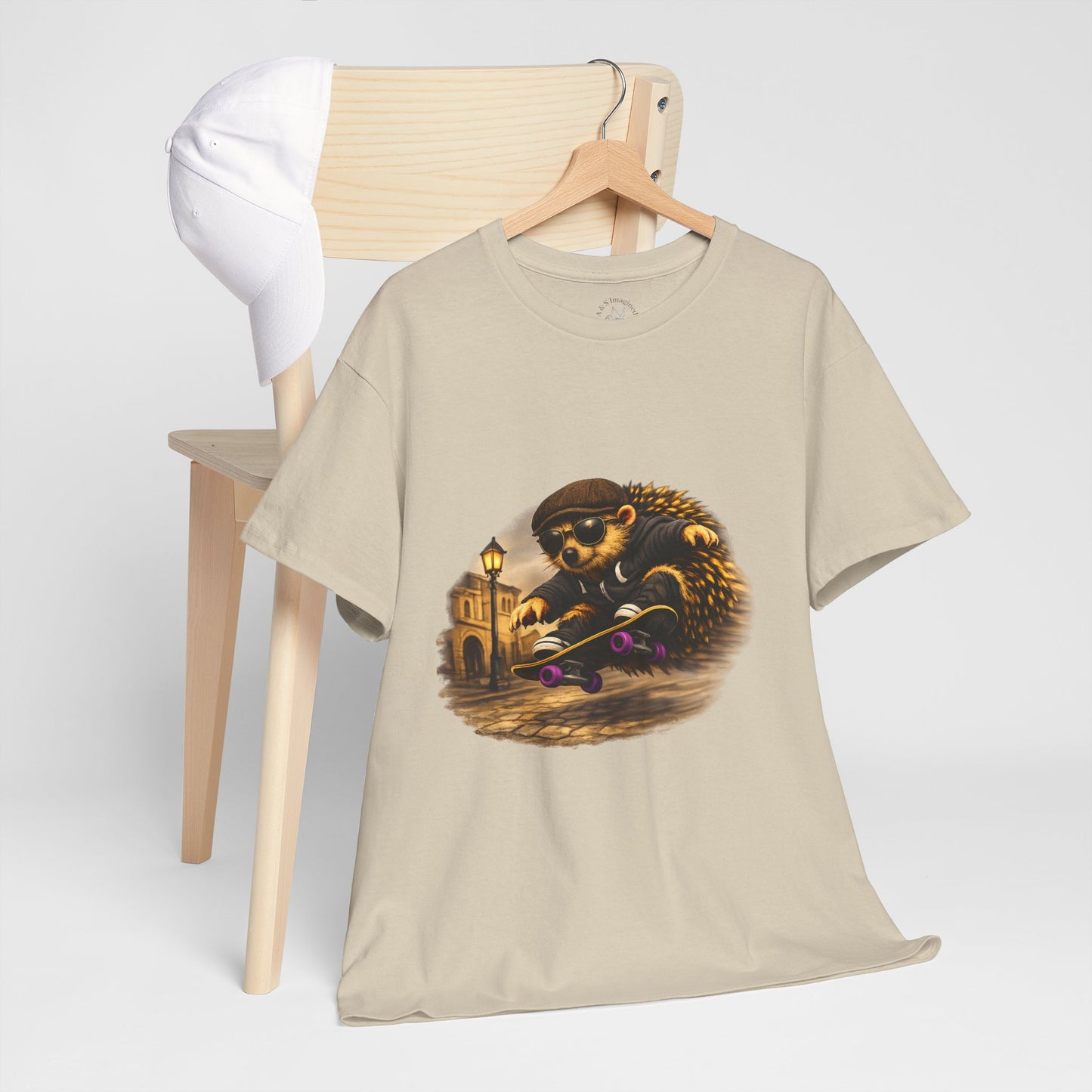 Town Hedgehog Skateboarding Shirt | Street Style Tee | Vintage Town Graphic | Skater Animal T-shirt | Cute Animal Skate Tshirt | Boardin' Hedgehog Collection