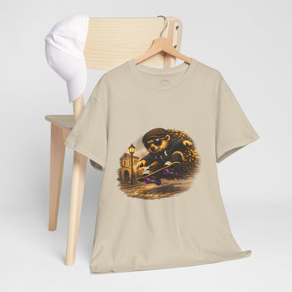 Town Hedgehog Skateboarding Shirt | Street Style Tee | Vintage Town Graphic | Skater Animal T-shirt | Cute Animal Skate Tshirt | Boardin' Hedgehog Collection
