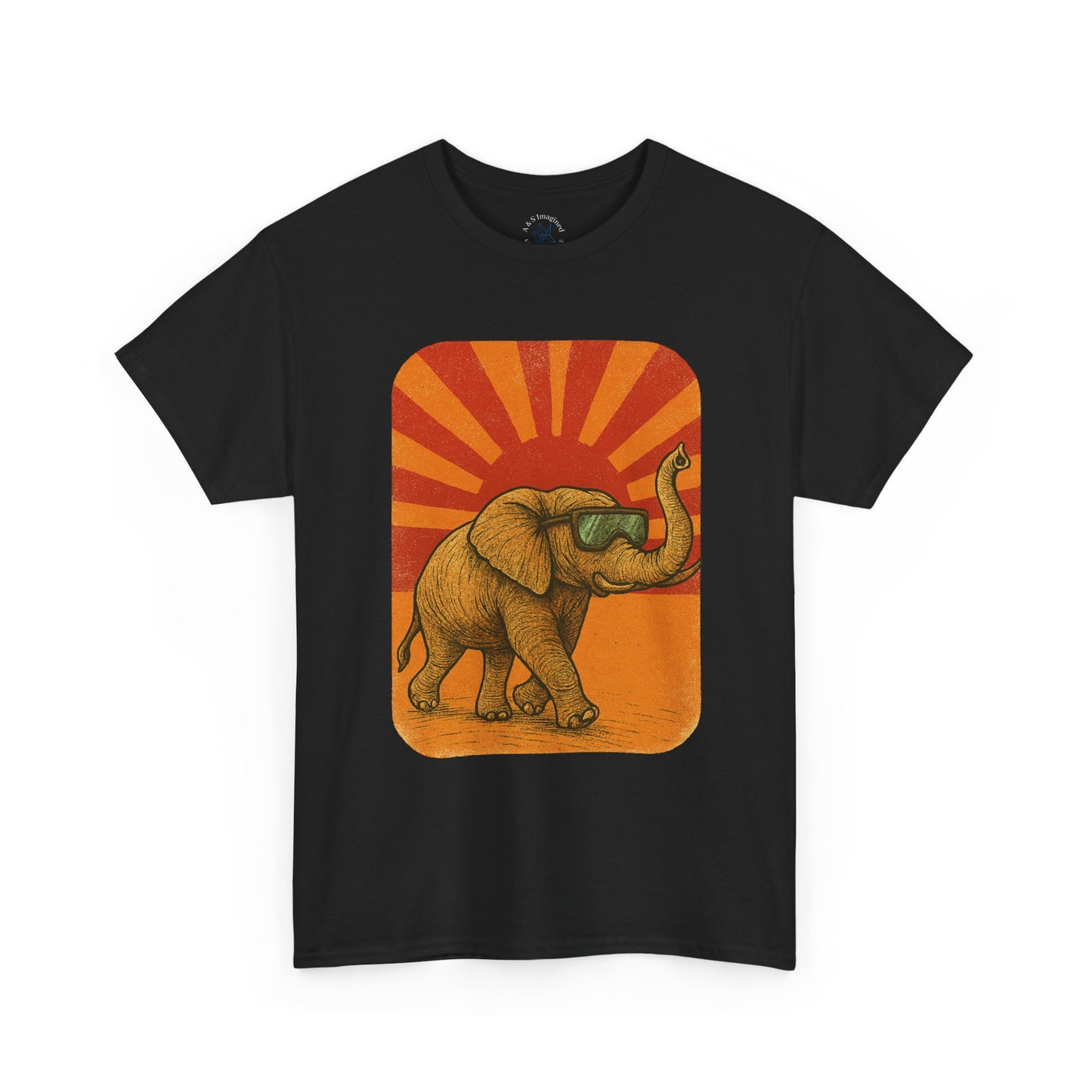Elephant Sunset Rays Tee | Vintage Retro Animal Shirt | Summer Vibes Graphic T-Shirt | Warm Sunburst Elephant TShirt | Unisex Nature Shirt