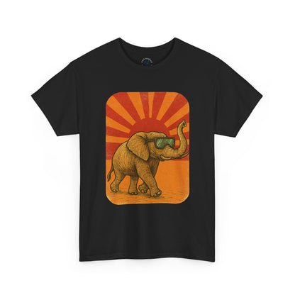Elephant Sunset Rays Tee | Vintage Retro Animal Shirt | Summer Vibes Graphic T-Shirt | Warm Sunburst Elephant TShirt | Unisex Nature Shirt