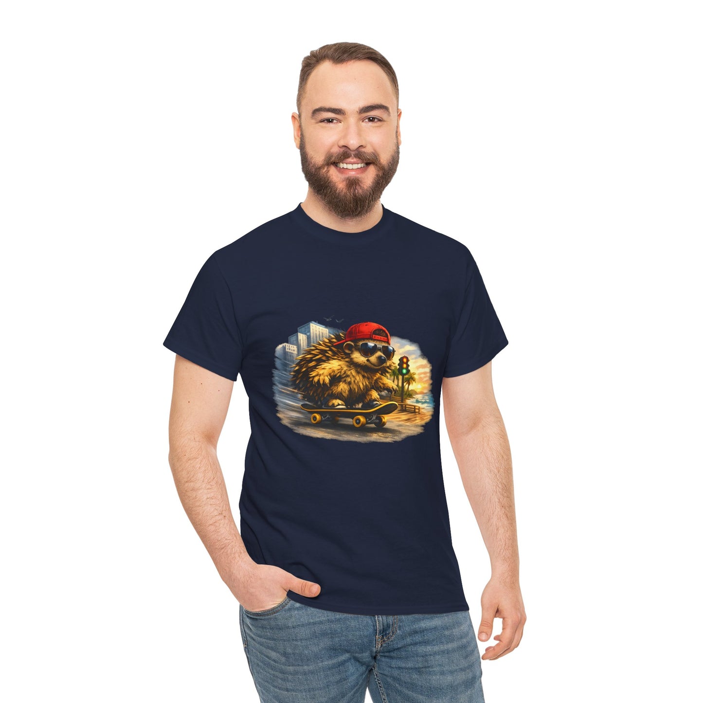 Surf Side Hedgehog Skateboarding Shirt | Beach Style Tee | Vintage Beach Graphic | Coastal Skater Animal T-shirt | Cute Animal Skate Tshirt | Boardin' Hedgehog Collection