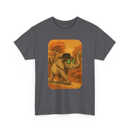 Elephant Autumn Stroll Tee | Vintage Fall Animal Shirt | Retro Nature Elephant Graphic T-Shirt | Cozy Fall Aesthetic TShirt | Unisex Casual Shirt