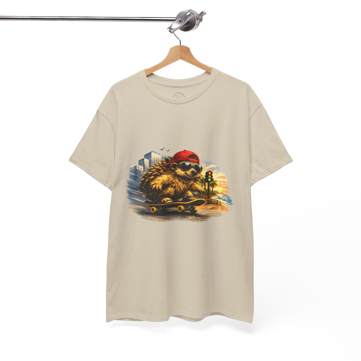 Surf Side Hedgehog Skateboarding Shirt | Beach Style Tee | Vintage Beach Graphic | Coastal Skater Animal T-shirt | Cute Animal Skate Tshirt | Boardin' Hedgehog Collection