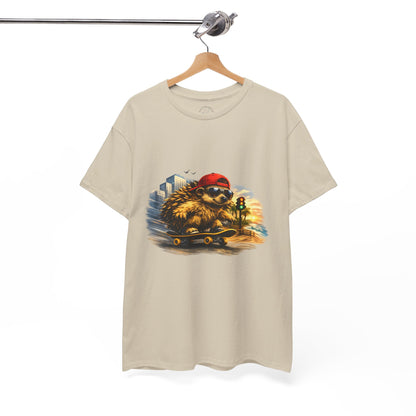 Surf Side Hedgehog Skateboarding Shirt | Beach Style Tee | Vintage Beach Graphic | Coastal Skater Animal T-shirt | Cute Animal Skate Tshirt | Boardin' Hedgehog Collection