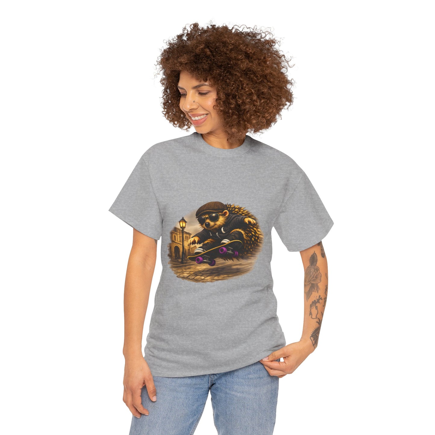 Town Hedgehog Skateboarding Shirt | Street Style Tee | Vintage Town Graphic | Skater Animal T-shirt | Cute Animal Skate Tshirt | Boardin' Hedgehog Collection