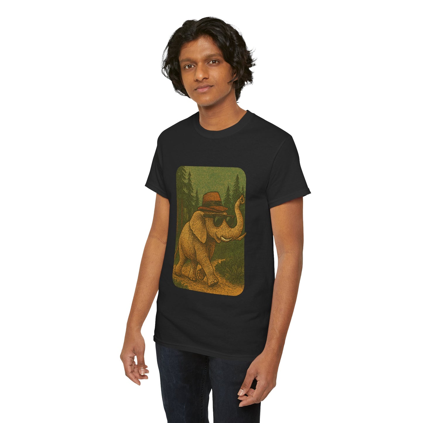 Elephant Forest Wander Tee | Vintage Woodland Animal Shirt | Retro Nature Elephant Graphic T-Shirt | Earthy Aesthetic TShirt | Unisex Casual Camping Shirt