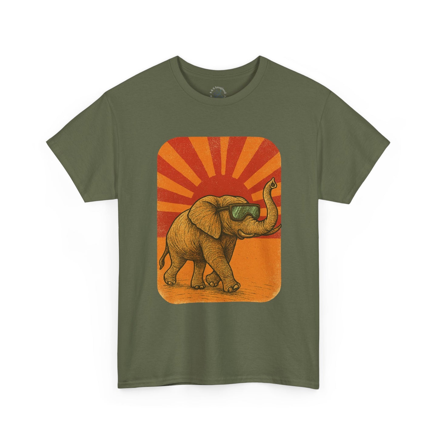 Elephant Sunset Rays Tee | Vintage Retro Animal Shirt | Summer Vibes Graphic T-Shirt | Warm Sunburst Elephant TShirt | Unisex Nature Shirt