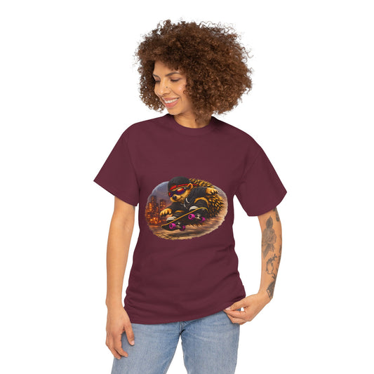 City Hedgehog Skateboarding Shirt | Street Style Tee | Vintage City Graphic | Skater Animal T-shirt | Cute Animal Skate Tshirt | Boardin' Hedgehog Collection
